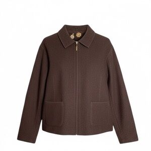 Rino Rossi Chocolate Brown Boiled Wool Zip Up Jacket w Pockets Canadian Made